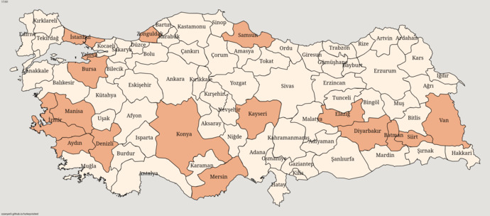Türkiye'de hangi illeri gezdiğinizi detayda verdiğim harita uygulamasında gösterebilir misiniz?