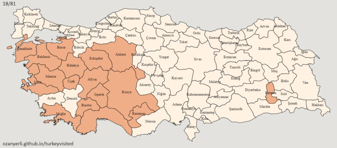 Türkiye'de hangi illeri gezdiğinizi detayda verdiğim harita uygulamasında gösterebilir misiniz?