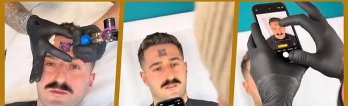 Sevgilisiyle ortak kullandığı Instagram hesabının qr kodunu alnına dövme yaptırdı! Sizce bu aşk mı yoksa çılgınlık mı?
