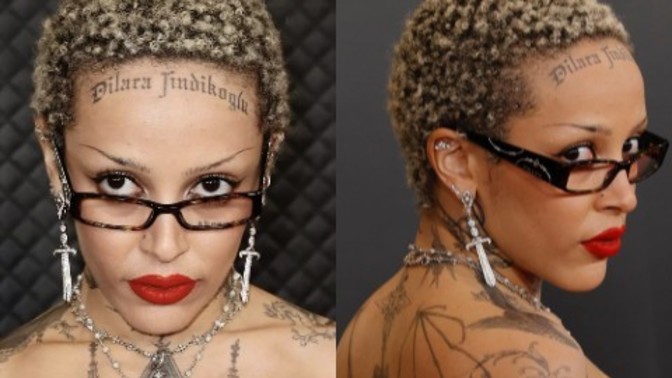 ABD'li Rapçi Doja Cat, Grammy'de kendisini hazırlayan Türk modacı Dilara Fındıkoğlu'nun ismini alnına dövme yaptırdı. Sizce amacı ne?