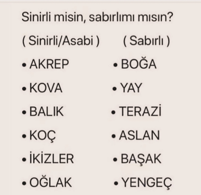 Sizin burcunuz sinirli mi sabırlı mı?