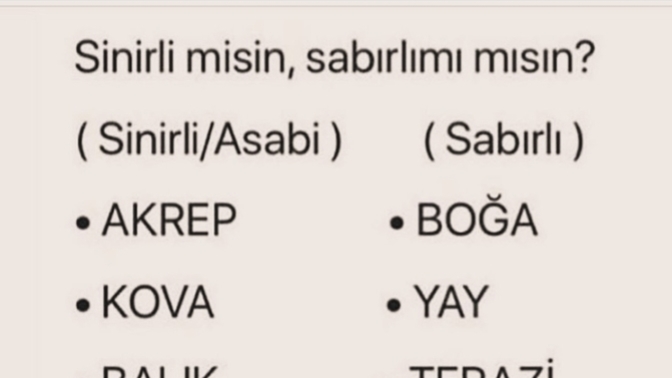 Sizin burcunuz sinirli mi sabırlı mı?