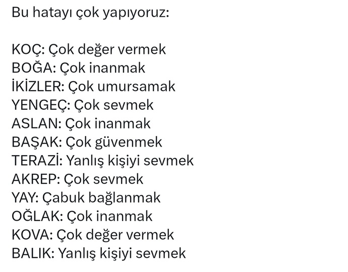 Burcunuza göre en çok hangi hatayı yapıyorsunuz?