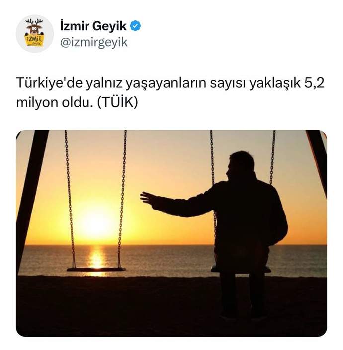 Türkiyede yalnız yaşayanların sayısı TÜİKe göre 5.2 milyon oldu. Sence sen yalnız mısın?