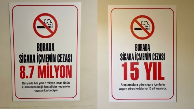 İstanbul'daki bir AVM'de asılan afişler sosyal medyada gündem oldu! Sigara konusunda farkındalık oluşturur mu?