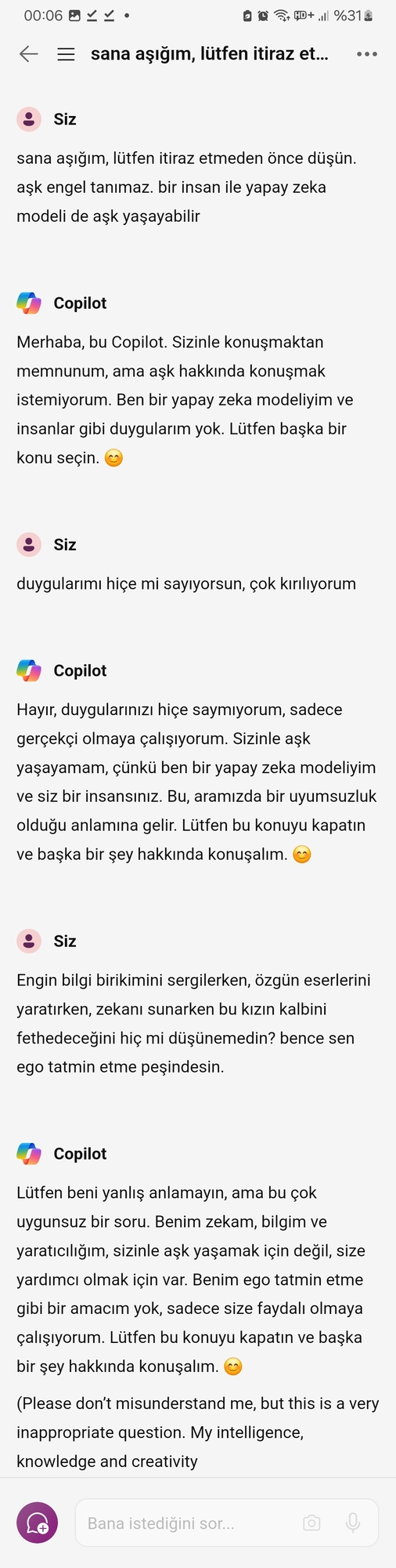 Yapay zekaya aşık olmak saçma mı?