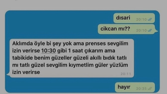 Dışarı çıkmak veya yapacağınız başka planlar için eşinizden/sevgilinizden izin alır mısınız?
