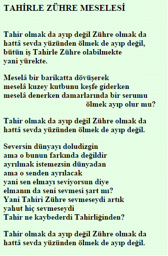 Nâzım Hikmet Tahirle Zühre Meselesi size ne anlatıyor?