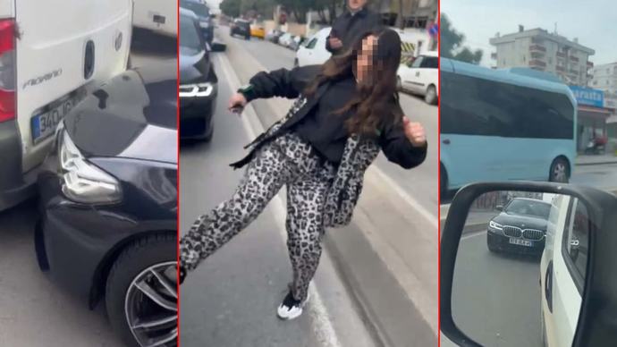 BMWli kadın hem araca çarpıyor, hem tekmeliyor, hem de tehdit ediyor. Böylelerinin ehliyeti direkt alınmalı değil mi?