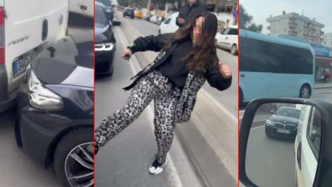 BMW'li kadın hem araca çarpıyor, hem tekmeliyor, hem de tehdit ediyor. Böylelerinin ehliyeti direkt alınmalı değil mi?