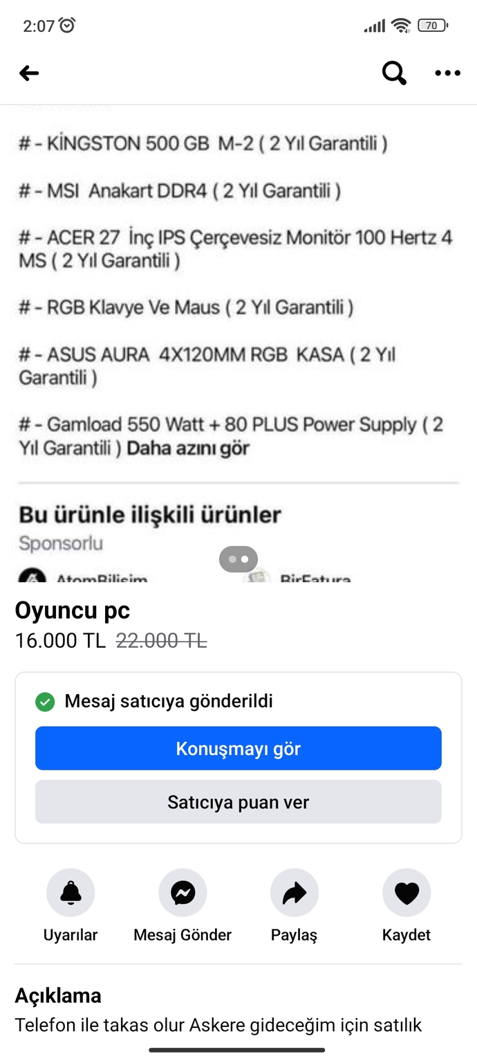 Bu bilgisayar oyun için alınırmı sizce fiyatı 13500 gta5 vs oynamak için?