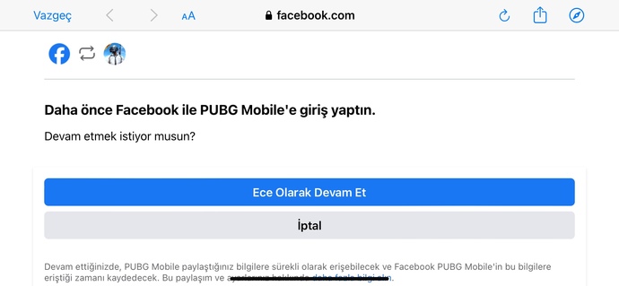 Pubg hesabımı faceyle giriş yapamıyorum?