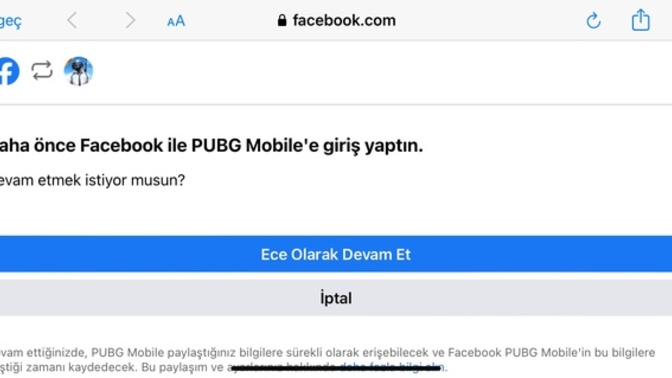 Pubg hesabımı faceyle giriş yapamıyorum?
