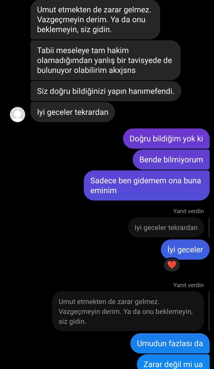 Görseldeki mesajlardan yola çıkarak sizce bu hesap beni tanıyor mudur?