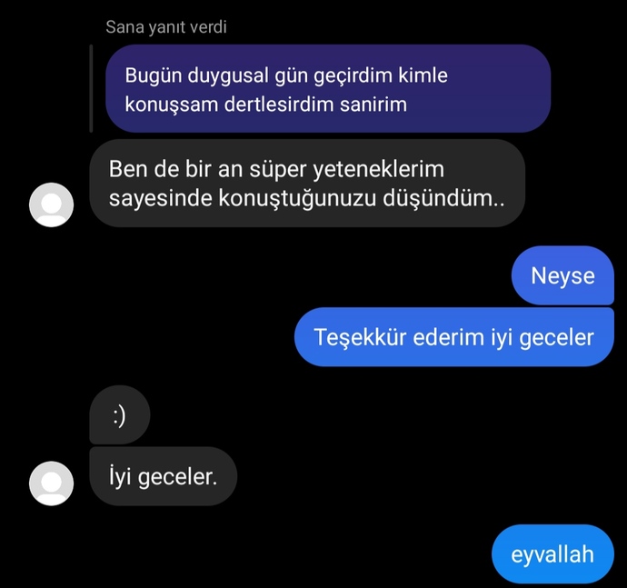 Görseldeki mesajlardan yola çıkarak sizce bu hesap beni tanıyor mudur?
