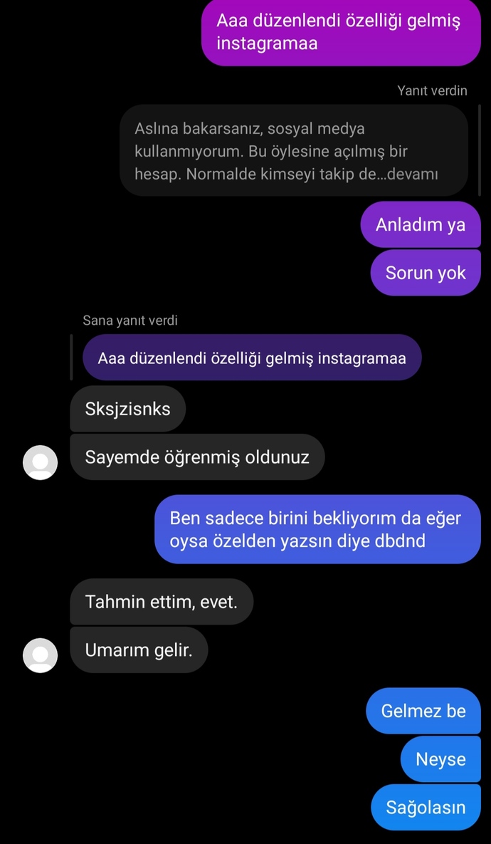 Görseldeki mesajlardan yola çıkarak sizce bu hesap beni tanıyor mudur?