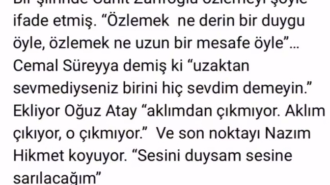 Özlemek nedir sizce. Kimse şairler gibi özlemiş mıdır acaba?