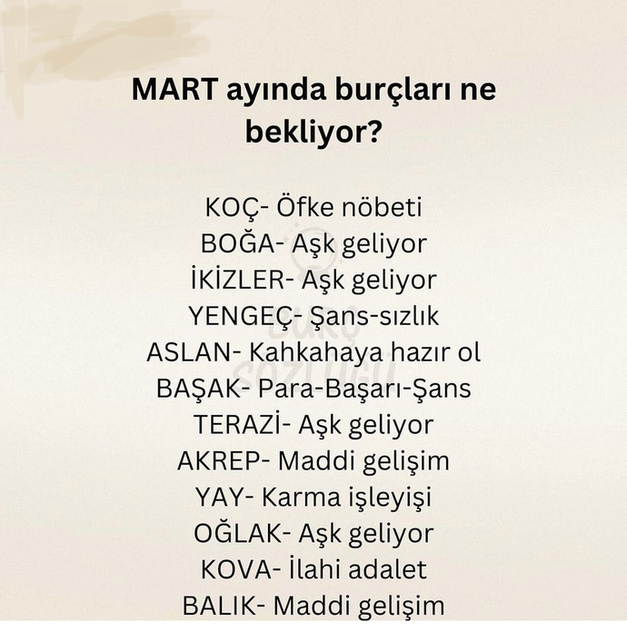 Mart ayında burçları ne bekliyor?