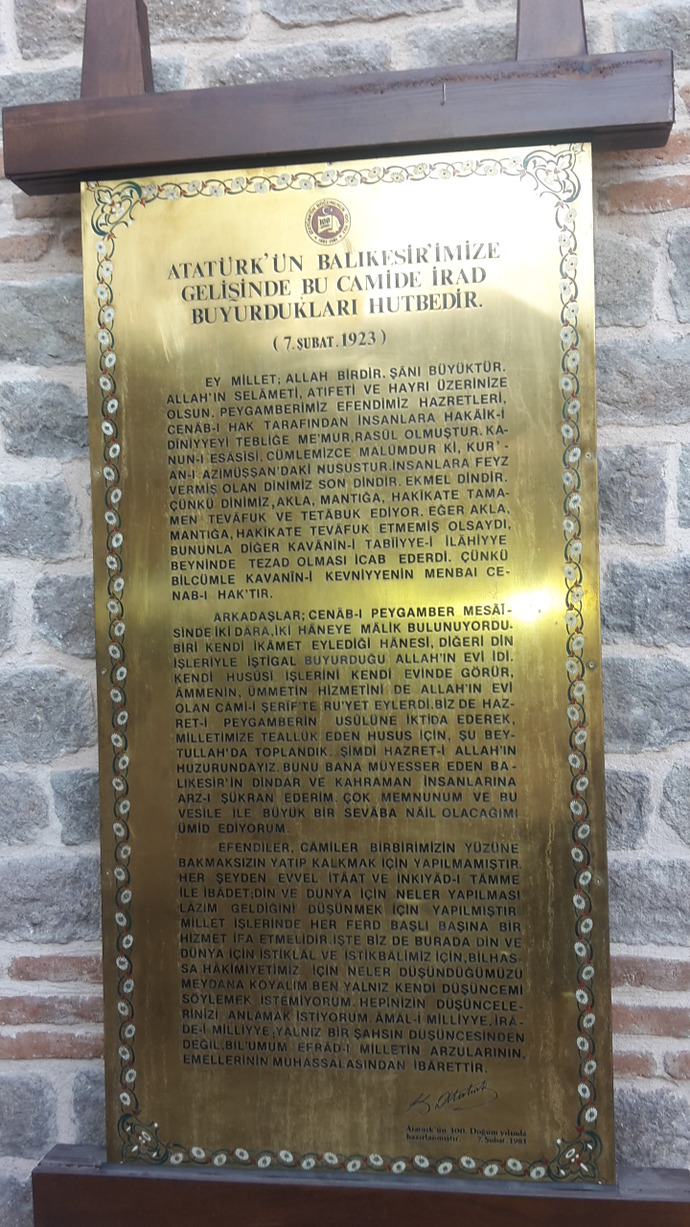 Atatürkün hutbesi balıkesir paşa camiisinde görmek isteyen gidip görebilir