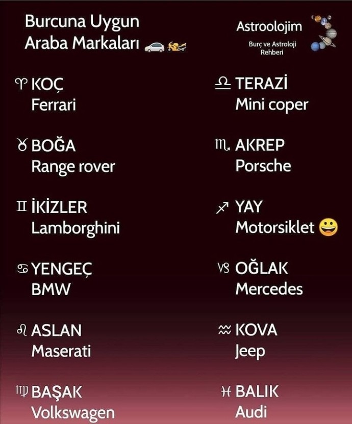 Burcunuza uygun arabalar doğru mu sizce 😅?