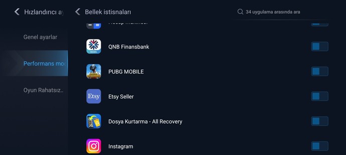 Telefonumda ki bellek istisnaları ne işe yarıyor?