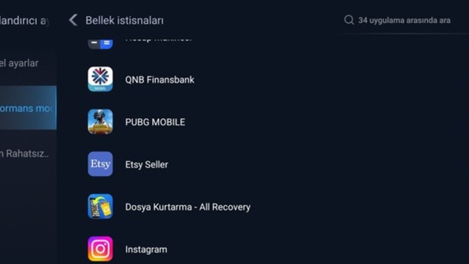 Telefonumda ki bellek istisnaları ne işe yarıyor?