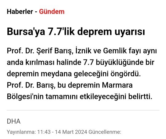 Bursaya deprem uyarısı vermişler ne kadar dikkate almalıyız?