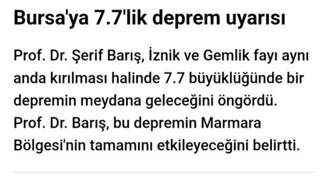 Bursaya deprem uyarısı vermişler ne kadar dikkate almalıyız?
