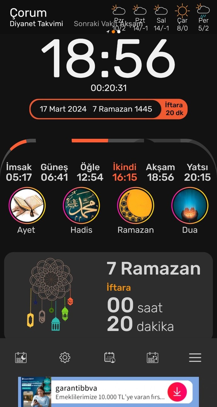 İftara ne kadar zaman kaldı bulunduğunuz konum da?