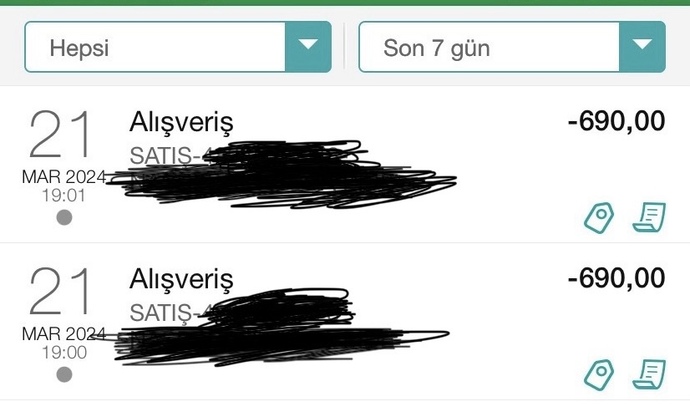 Kartımdan iki kere para çekilmiş görünüyor?