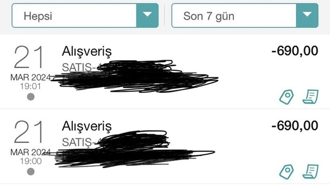 Kartımdan iki kere para çekilmiş görünüyor?