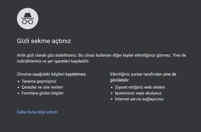 Google Chrome gizli pencere