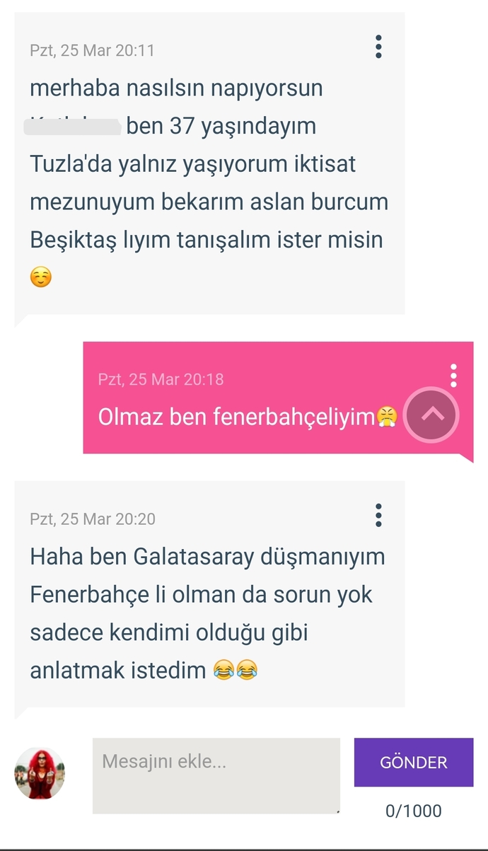 İlk mesajda futbol muhabbeti yapan erkekten olur mu?