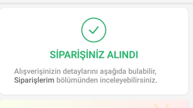 Siparişiniz alındı kadar güzel bir bildirim var mı varsa söyleyebilir misinizz?