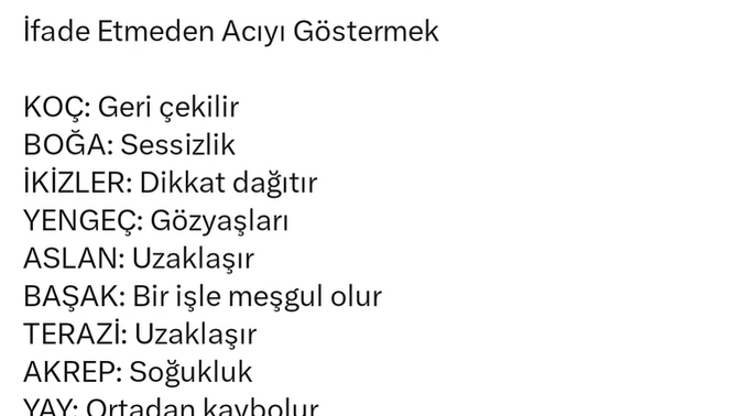 Burcunuza göre ifade etmeden acını nasıl gösterirsiniz?