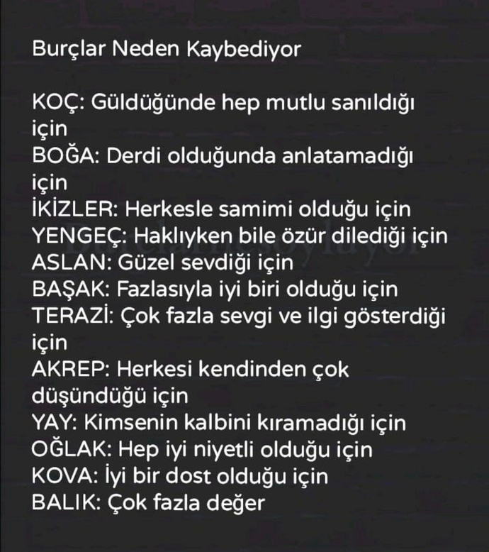 Burcunuza göre neden kaybediyorsunuz?