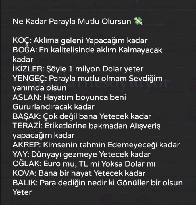 Burcunuza göre ne kadar parayla mutlu olursunuz?