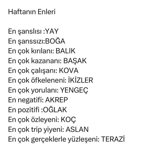 Gelin bakim burcunuz ne? Haftanın enleri geldi 😁?