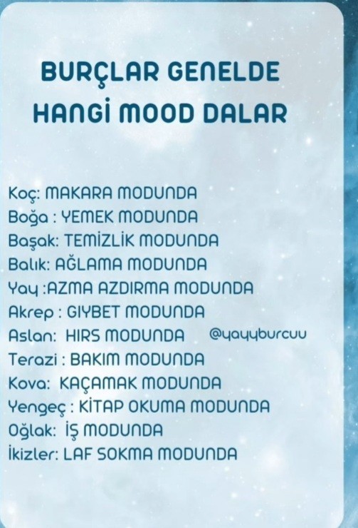 Burçlar genelde hangi moddalarmış?