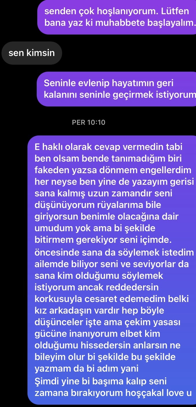 Hoşlandığım eski sevgilime fakeden yazdım?