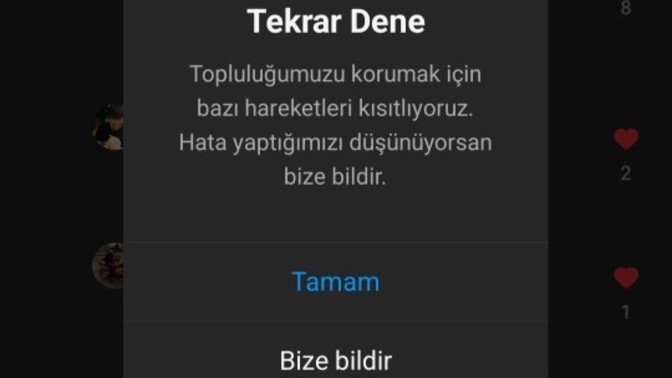 Arkadaşlar, İnstagram hiçbir yorumumu kabul etmiyor neden?