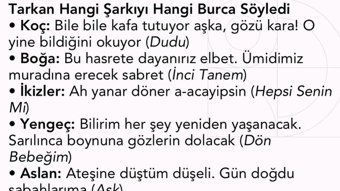 Tarkan sizin burcunuza hangi şarkıyı söylemiş?