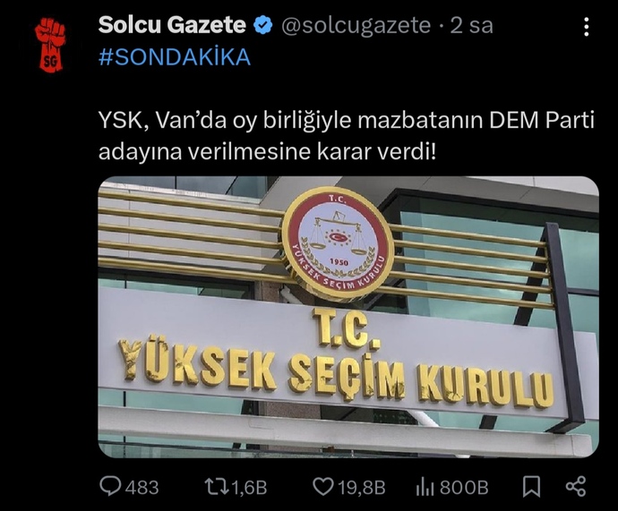 YSK Vanda mazbatanın DEM partiye verilmesine karar vermiş! Ne düşünüyorsunuz?