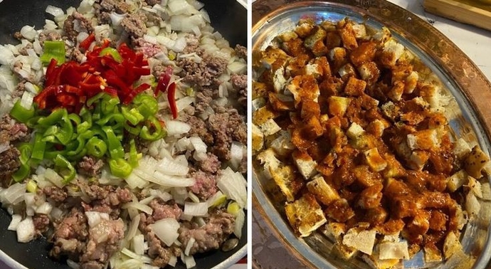 Alt tarafı bayat pidelerle kaplayın ve pideleri değerlendirmiş olun 😋👍