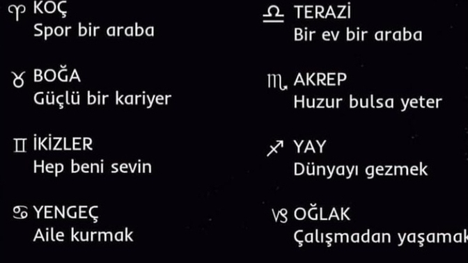 Senin burcunun en büyük hayali nedir?
