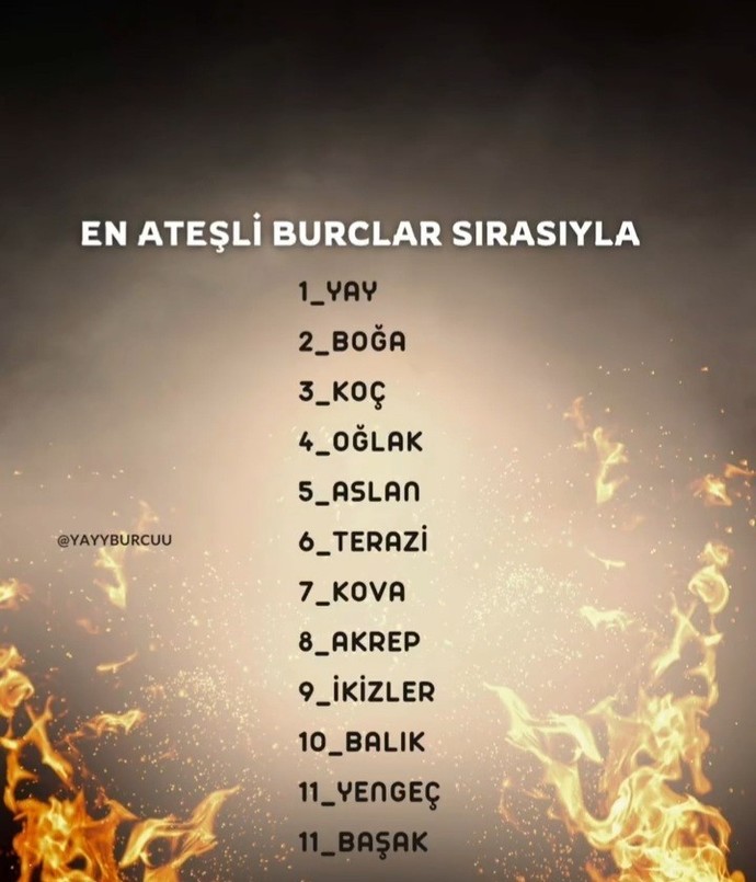 En ateşli burçlar sırasıyla hangisi?