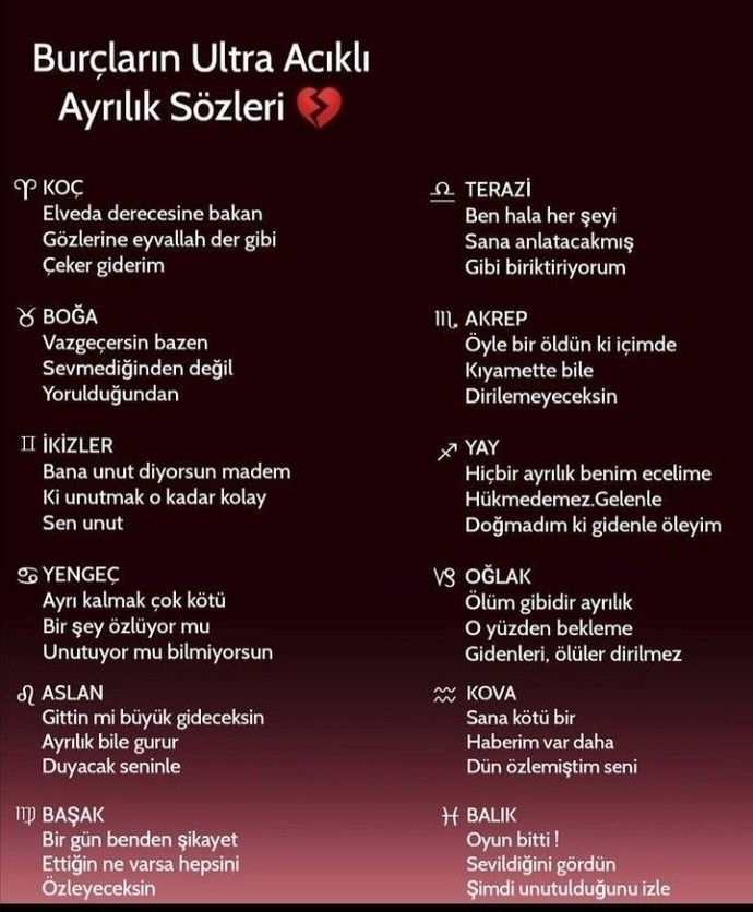 Burçların ultra ayrılık sözleri efsane bence?