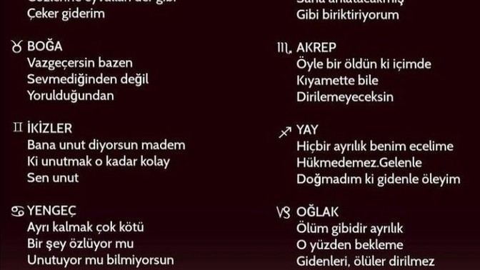 Burçların ultra ayrılık sözleri efsane bence?