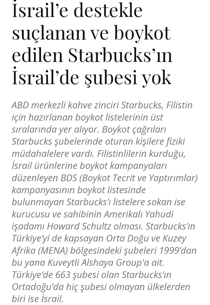 Sturbucksın Israelde şubesinin olmadığını kaç kişi biliyor?