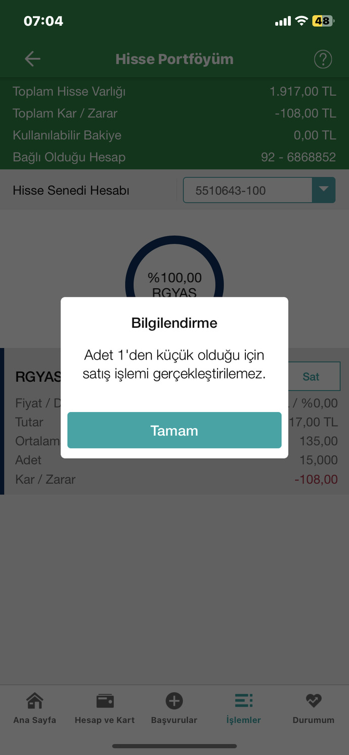 Hisseyi neden satamıyorum 2 gündür böyle?